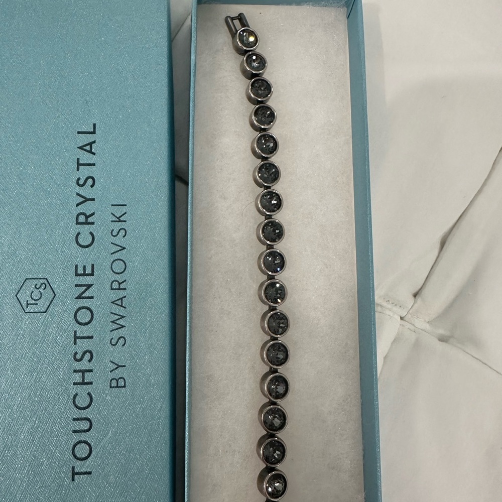 Touchstone Crystal by Swarovski Hematite Gray Crystal Tennis Bracelet